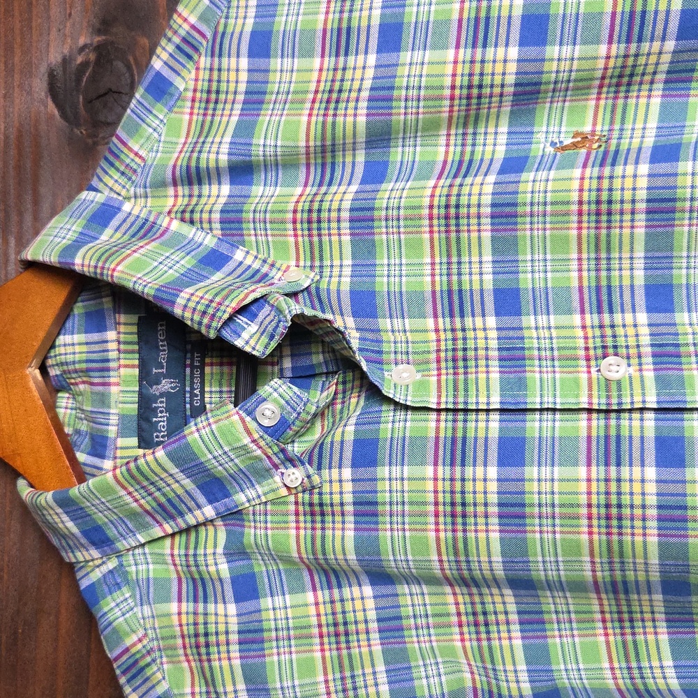 Polo by Ralph Lauren Men's Green and Blue Check Shirt XL Classic Fit 100% Cotton